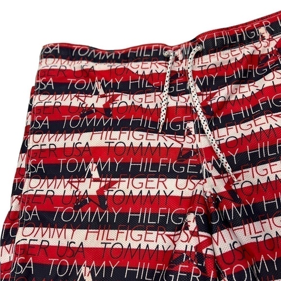 Tommy Hilfiger swim trunks M spell out 5.5” inseam stars stripes red white blue. - Picture 2 of 7
